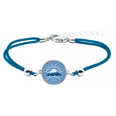 Bracelet coton bleu - Silkscreen - Mont Fuji - rond 14mm - 15+5cm