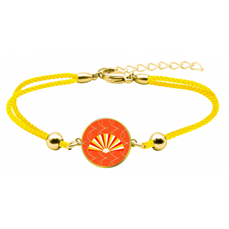 Bracelet coton jaune - Silkscreen - Eventail - rond 14mm - 15+5cm