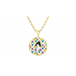 Collier acier dore - Silkscreen - Gueisha - rond 20mm - 45+5cm
