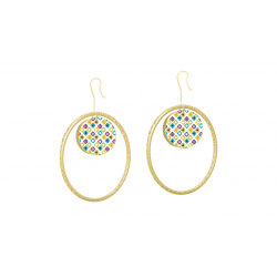 Boucles d'oreilles acier dore - Gueisha - motif Kanoto multi couleur - ronds 15/28mm