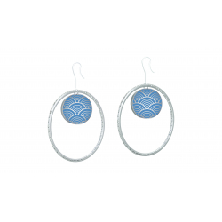 Boucles d'oreilles acier - Mont Fuji - motif Seigaiha bleu - ronds 15/28mm