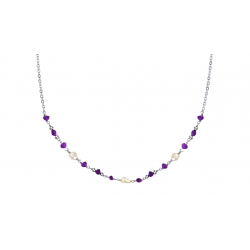 Collier 40+5 CM argent rhodie  perle de culture amethyste