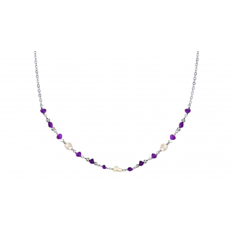 Collier 40+5 CM argent rhodie  perle de culture amethyste