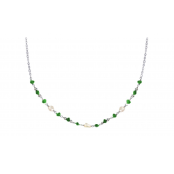 Collier 40+5 CM argent rhodie  perle de culture agate verte