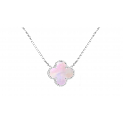 Collier en acier - trèfle nacre rose - 20x20mm - 45+5cm