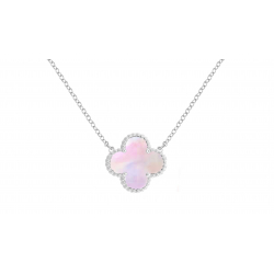 Collier en acier - trèfle nacre rose - 20x20mm - 45+5cm