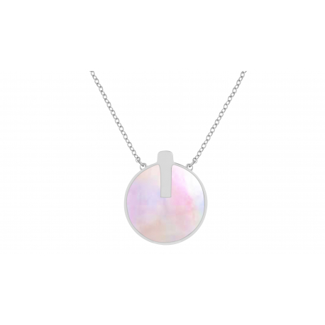 Collier en acier - nacre rose - 15mm - 40+5cm