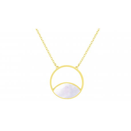 Collier en acier doré - nacre blanche - 20mm - 40+5cm