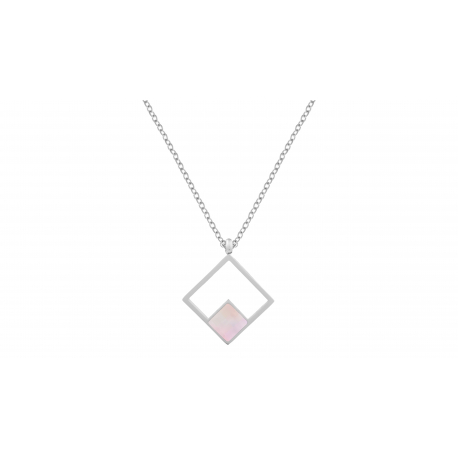 Collier en acier - nacre rose - 20X20mm - 40+5cm