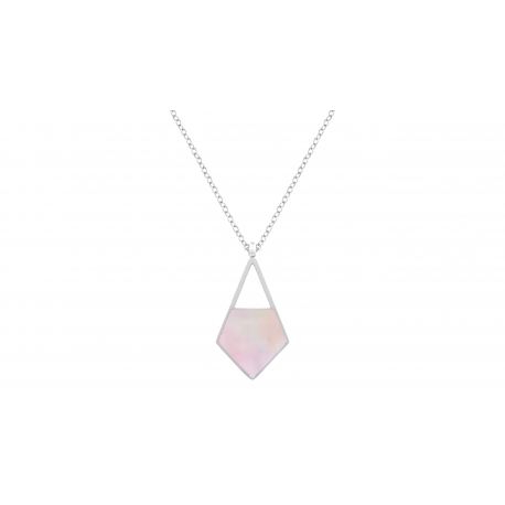 Collier en acier - nacre rose - 20mm - 40+5cm