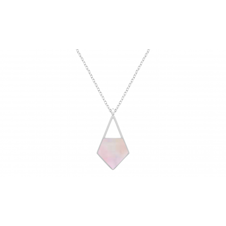 Collier en acier - nacre rose - 20mm - 40+5cm