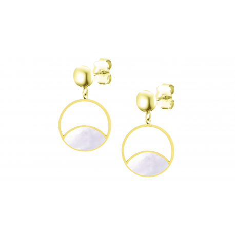 Boucles d'oreilles en acier doré - nacre blanche - 14mm