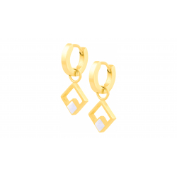 Boucles d'oreilles en acier doré - nacre blanche -  diamètre anneaux 14mm