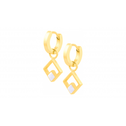 Boucles d'oreilles en acier doré - nacre blanche -  diamètre anneaux 14mm