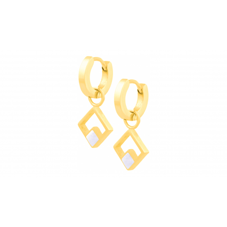 Boucles d'oreilles en acier doré - nacre blanche -  diamètre anneaux 14mm