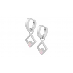 Boucles d'oreilles en acier - nacre rose - diamètre anneaux 14mm