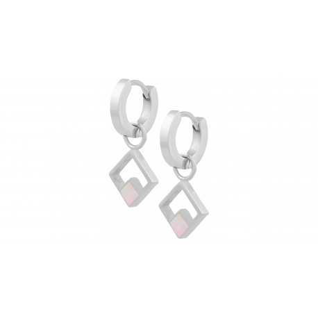 Boucles d'oreilles en acier - nacre rose - diamètre anneaux 14mm