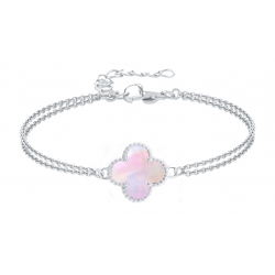 BRACELET acier - trèfle nacre rose - 15+5cm - D15mm