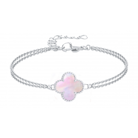 BRACELET Gold trefle nacre rose 15+5cm D18mm