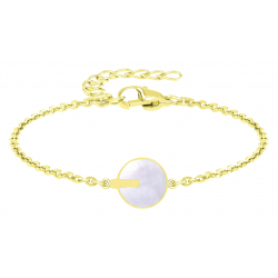 BRACELET acier doré nacre blanche 15+5cm D10mm