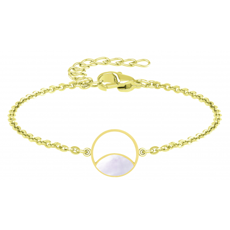 BRACELET Gold trefle nacre 15+5cm D18mm