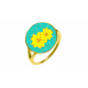 Bague acier dore - Silkscreen - Fleur sakura jaune - rond 14mm - T50 a 62