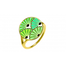 Bague acier dore - Silkscreen - Eventails motif Hiro - rond 14mm - T50 a 62