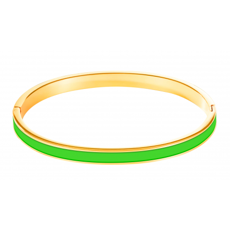 Bracelet Jonc avec système de fermeture - acier dore - Email vert - diametre 62 mm