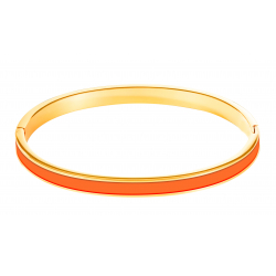 Bracelet Jonc avec système de fermeture - acier dore - Email orange - diametre 62 mm