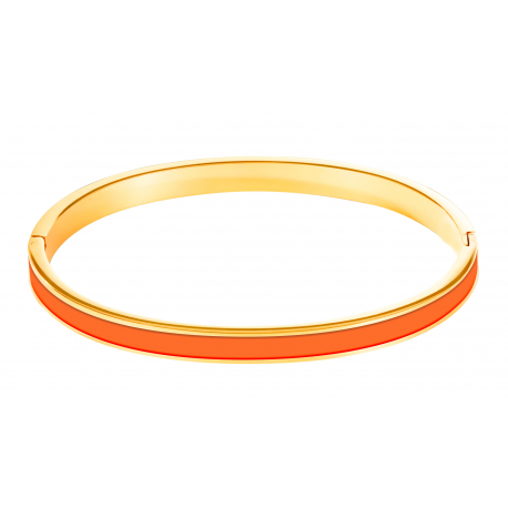 Bracelet Jonc avec système de fermeture - acier dore - Email orange - diametre 62 mm