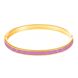 Bracelet Jonc avec système de fermeture - acier dore - Email mauve - diametre 62 mm