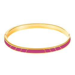 Bracelet Jonc avec système de fermeture - acier dore - Email fushia - diametre 62 mm