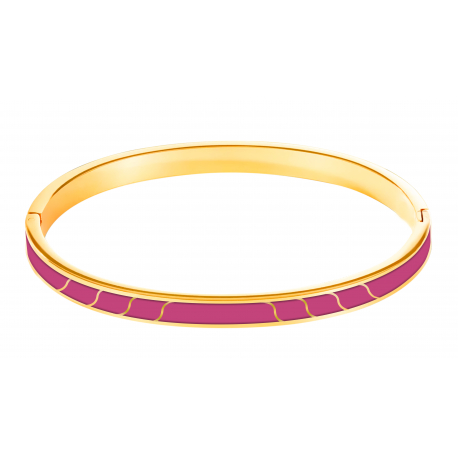 Bracelet Jonc avec système de fermeture - acier dore - Email fushia - diametre 62 mm