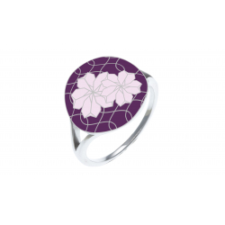 Bague acier - Email - Fleur sakura - T50 à 62