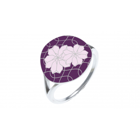 Bague acier - Email - Fleur sakura - T50 à 62