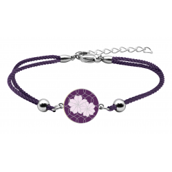 Bracelet coton violet acier - Email - Fleur sakura - 16+4cm