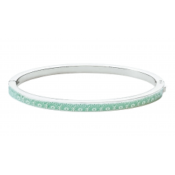 Bracelet Jonc semi-rigide en acier - Email - Fleur kiku bleue - 62mm