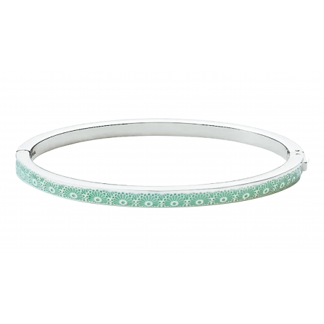 Bracelet Jonc semi-rigide en acier - Email - Fleur kiku bleue - 62mm