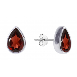 Boucles d'oreilles argent rhodié 2g - cabochon goutte  grenat 6x4mm