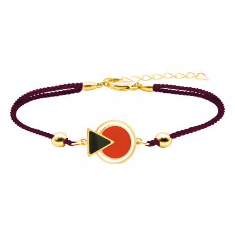 Bracelet coton marron foncé acier doré - il de taureau et Onyx - 16 + 4cm