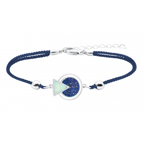 Bracelet coton bleu acier - Lapis lazuli et Amazonite - 16 + 4cm