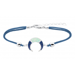 Bracelet coton bleu acier corne - Lapis lazuli et Amazonite - 16 + 4cm