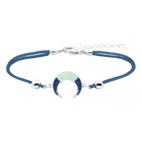 Bracelet coton bleu acier corne - Lapis lazuli et Amazonite - 16 + 4cm