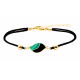 Bracelet coton noir acier doré feuille - Malachite et Onyx - 16 + 4cm