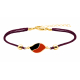 Bracelet coton marron foncé acier doré feuille - il de taureau et Onyx - 16 + 4cm