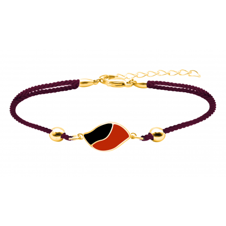 Bracelet coton marron foncé acier doré feuille - il de taureau et Onyx - 16 + 4cm