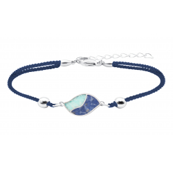 Bracelet coton bleu acier feuille - Lapis lazuli et Amazonite - 16 + 4cm