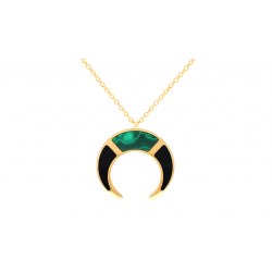 Collier acier doré corne - Malachite et Onyx - 42/45/50cm