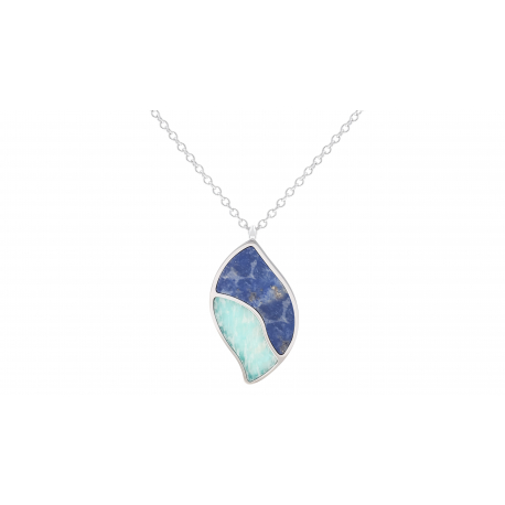 Collier acier feuille - Lapis lazuli et Amazonite  - 42/45/50cm