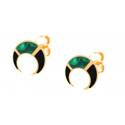 Boucles d'oreilles acier doré corne - Malachite et Onyx - 1,2cm